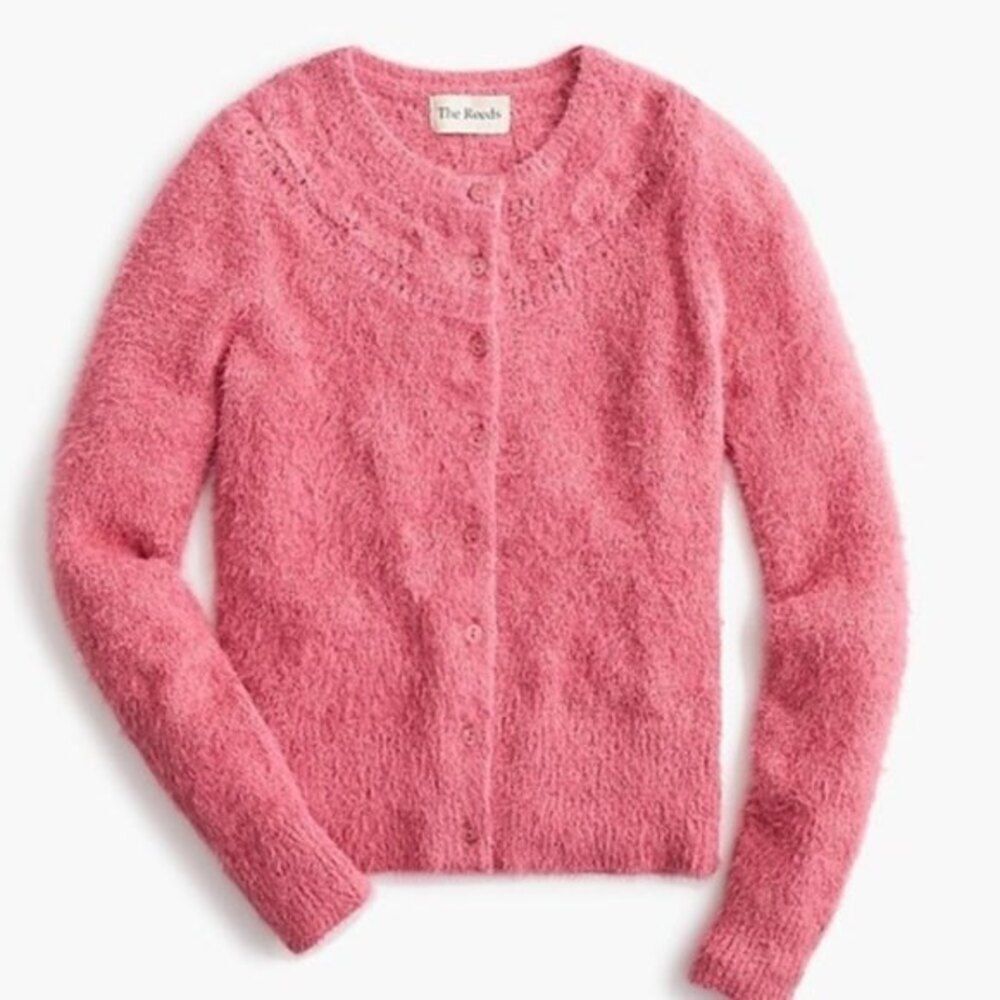 Pink J. Crew The Reeds Fuzzy Knit Long Sleeve Button Cardigan Sweater (NWT)